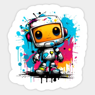 Cute cartoon Robot. Funny cyborg. Sticker